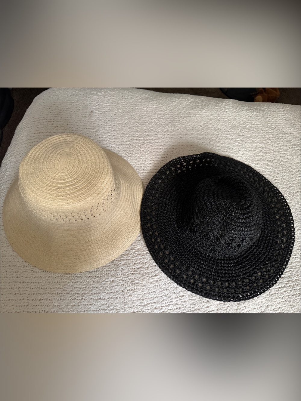 Time and Tru Woven Sun Hat Bundle of 2 hats in Cream and Black